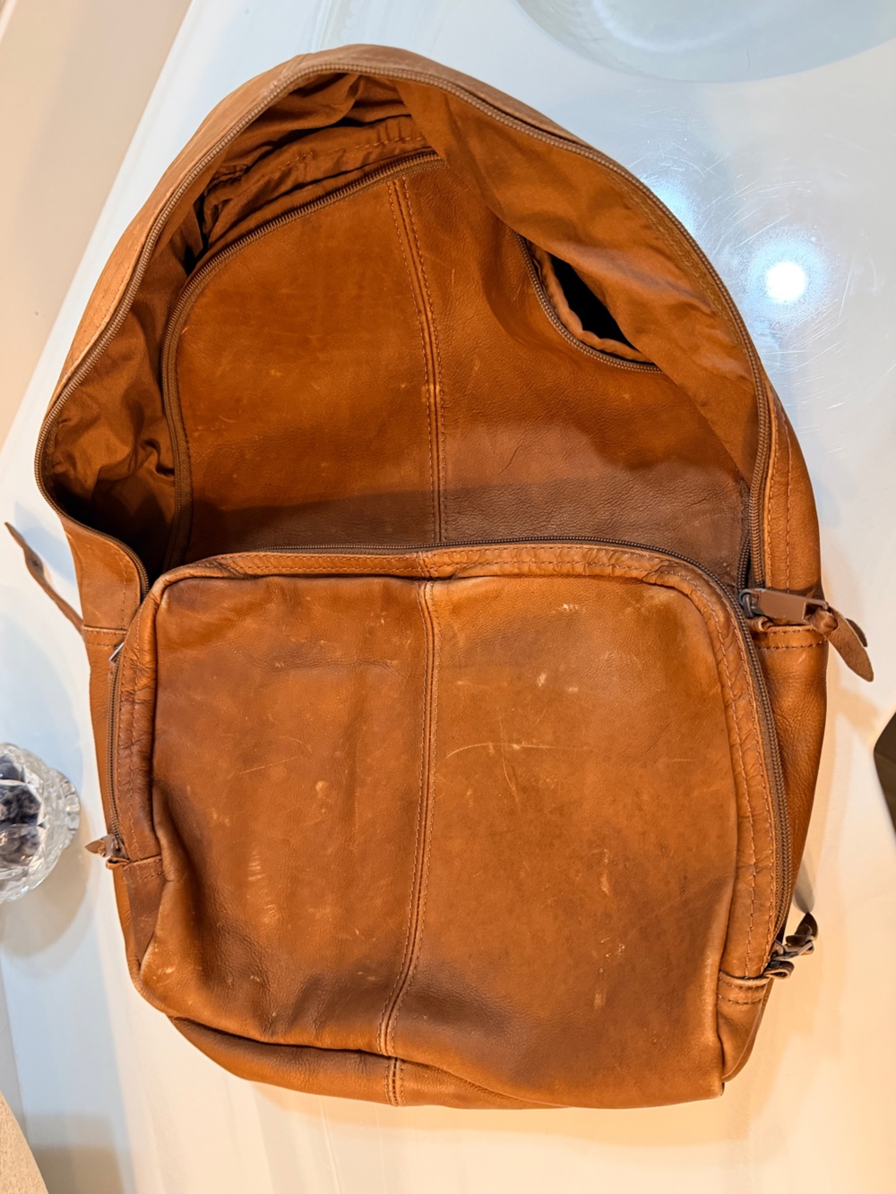 Vintage Genuine All Leather Exterior & Fully Lined Interior Backpack Adjustable